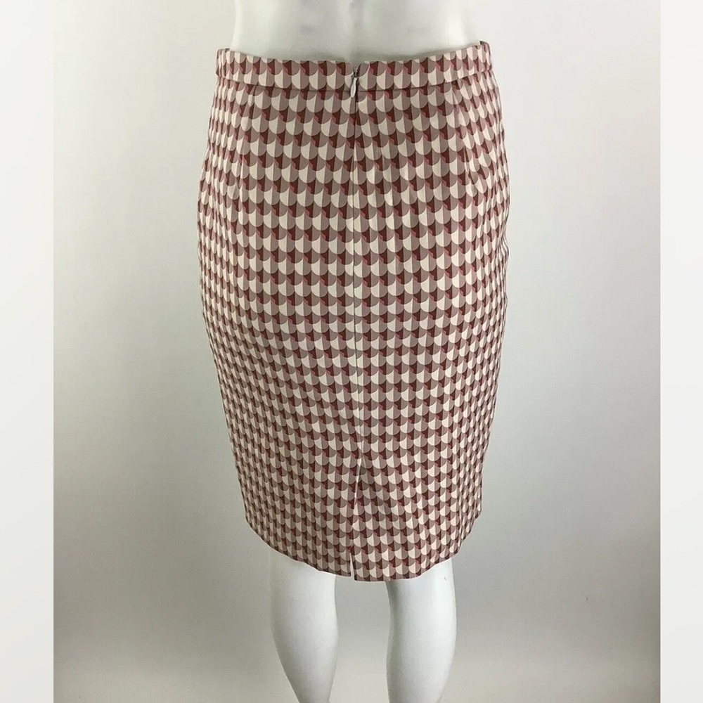 J Crew Skirt Sz 0 Geometric Print Pencil Skirt Pink Cream 100% Cotton Lined - Picture 4 of 8